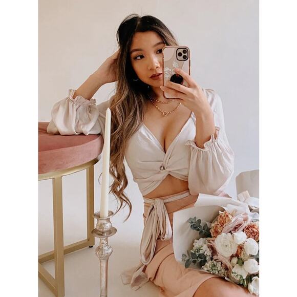 Mable Self-Tie Satin Top Cream Size S - Picture 1 of 9